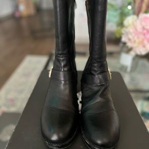 Vince Camuto mid-high Boot..Black leather with gold accessories